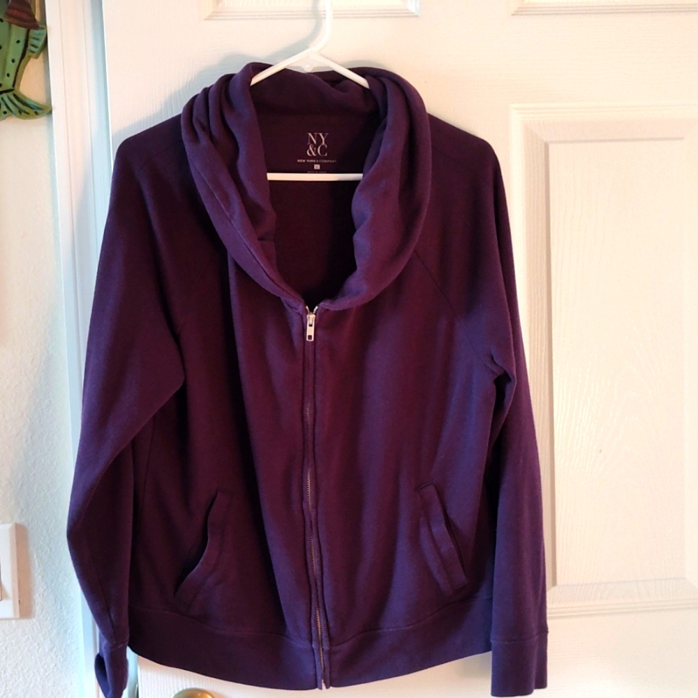 New York & Company Deep Purple Zip-Up Hoodie